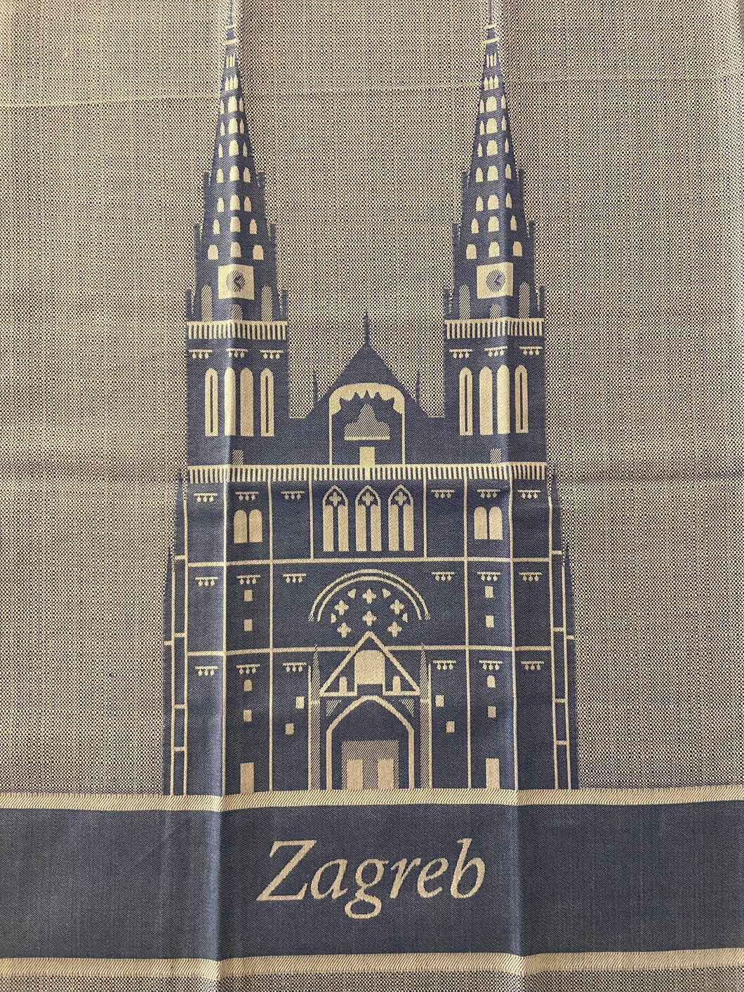 Tea towel Cathedral of Zagreb (Zagrebačka Katedrala) blue