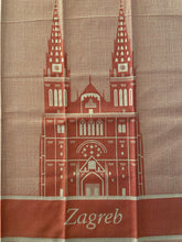Load image into Gallery viewer, Tea towel Cathedral of Zagreb (Zagrebačka Katedrala) red
