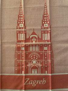 Tea towel Cathedral of Zagreb (Zagrebačka Katedrala) red