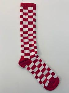 RED + WHITE knee-high checkerboard socks